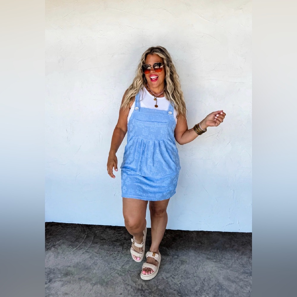 Blakeley Sunshine & Daisies Overall Dress in Blue 1X